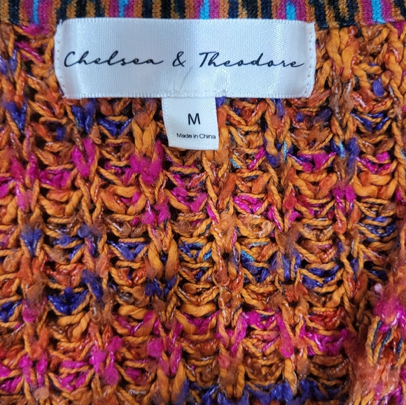 Chelsea & Theodore Confetti Knit V-Neck Oversized Sweater Orange Size M - Picture 6 of 7